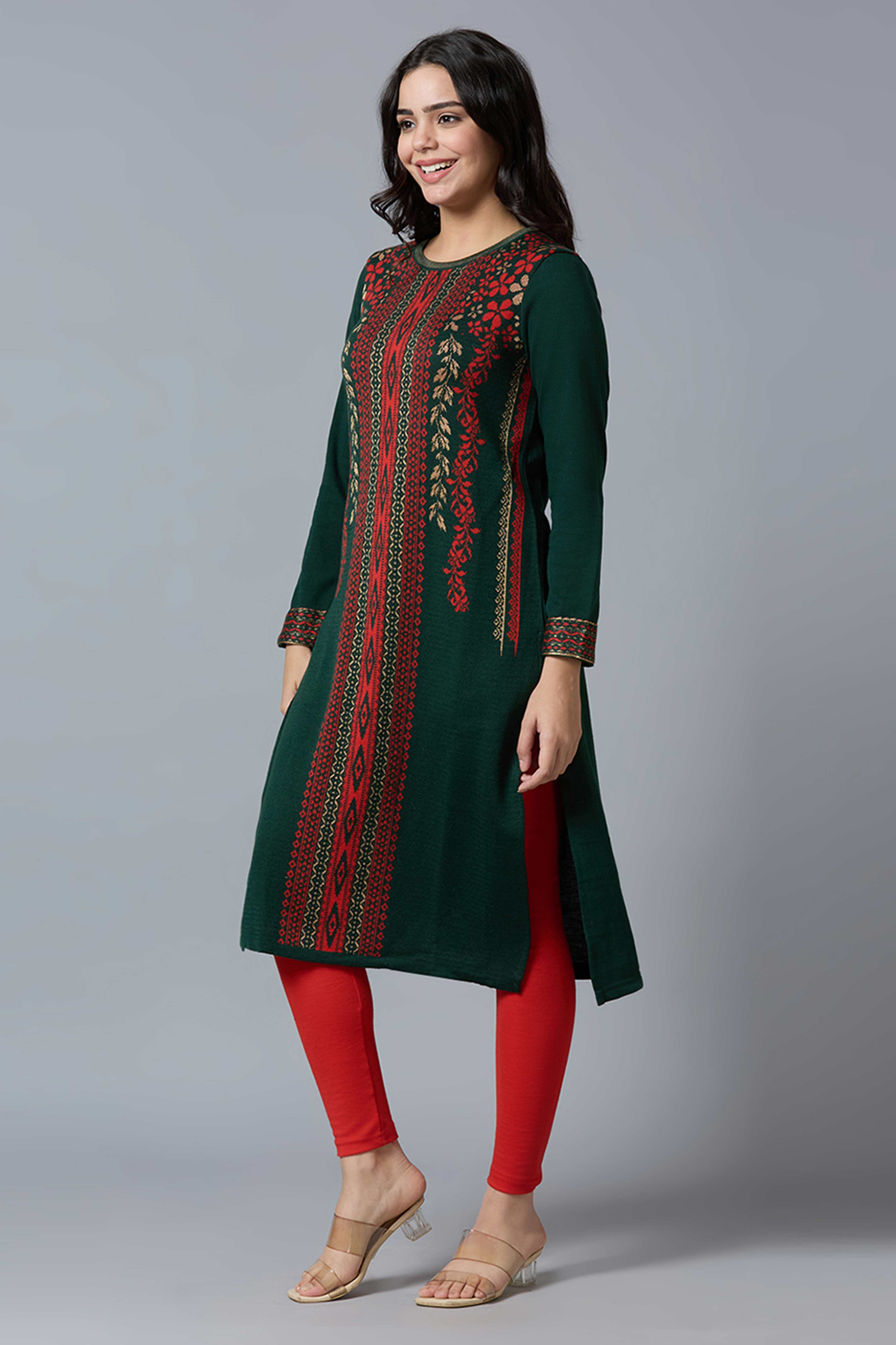 Bottle Green Woolen Straight Kurti