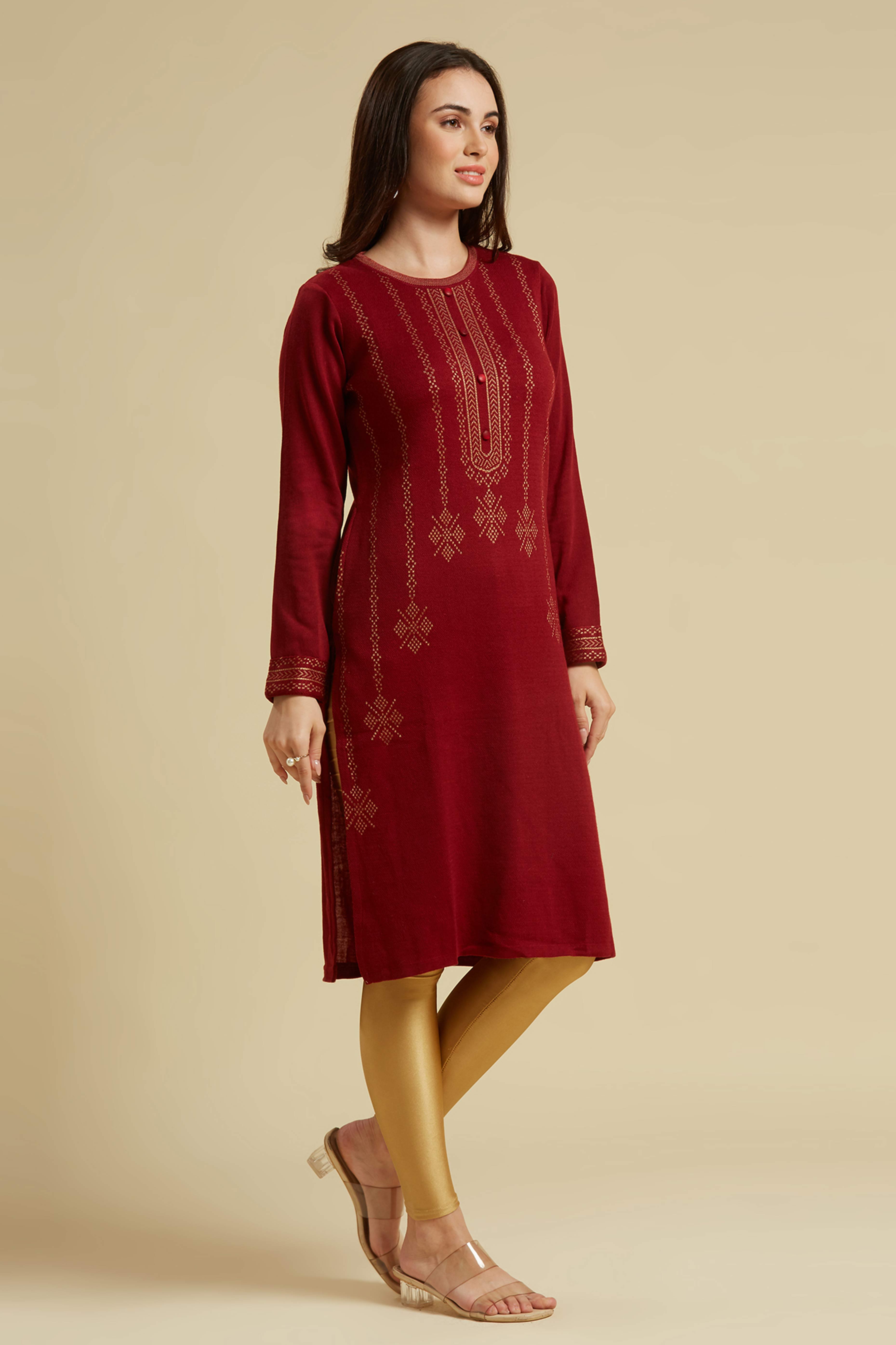 Maroon Woolen Straight Kurti