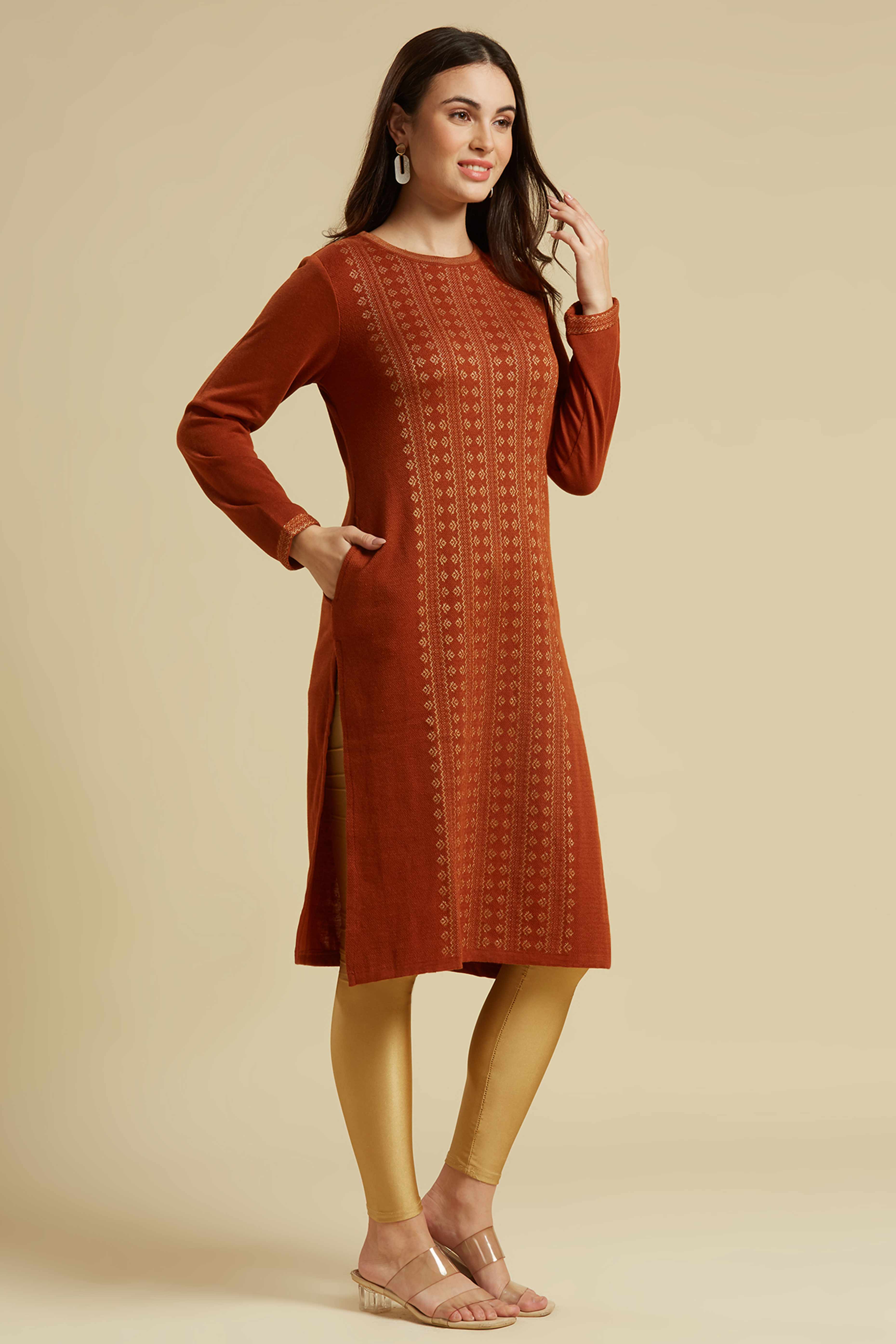 Dark Rust Woolen Straight Kurti