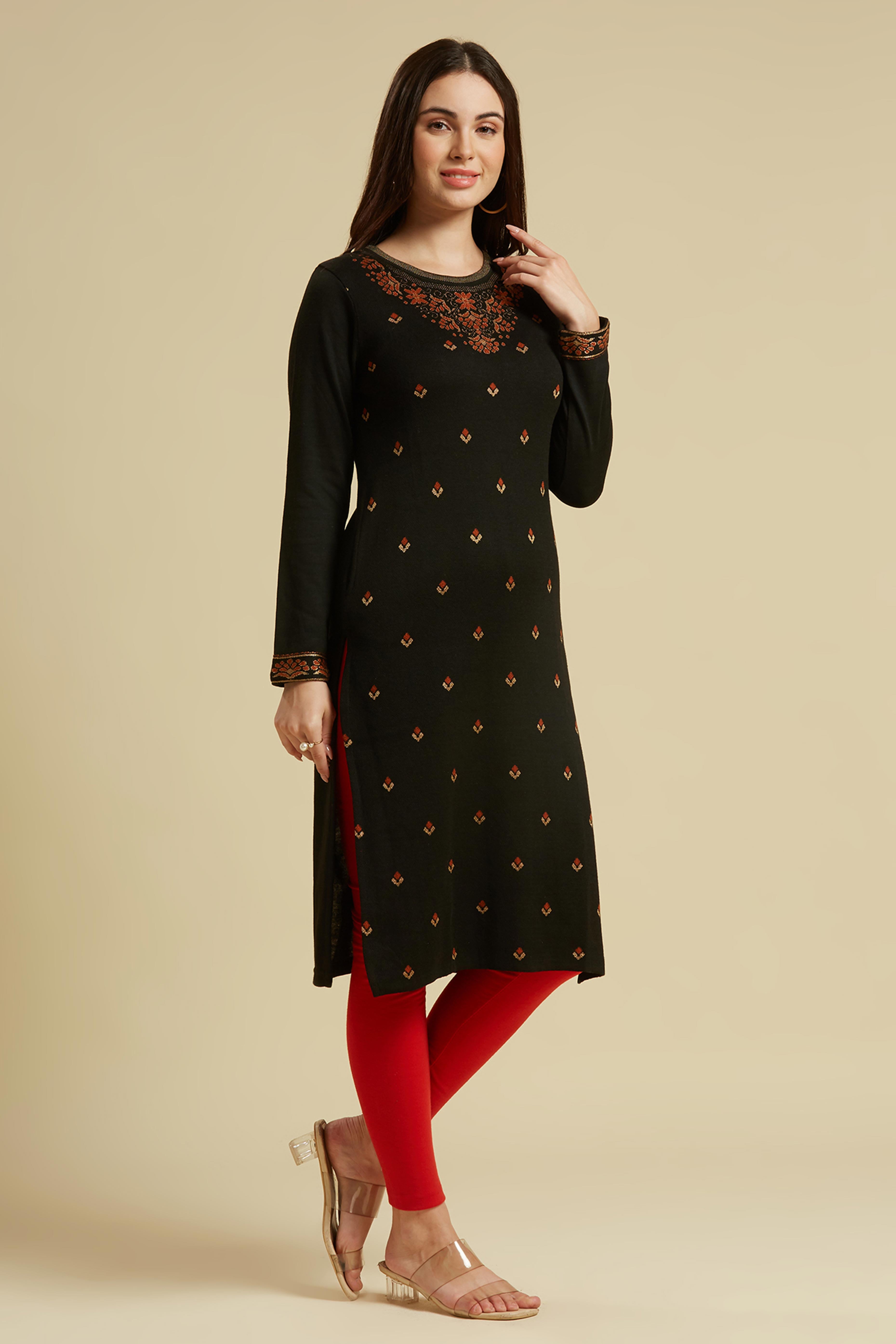 Black Woolen Straight Kurti