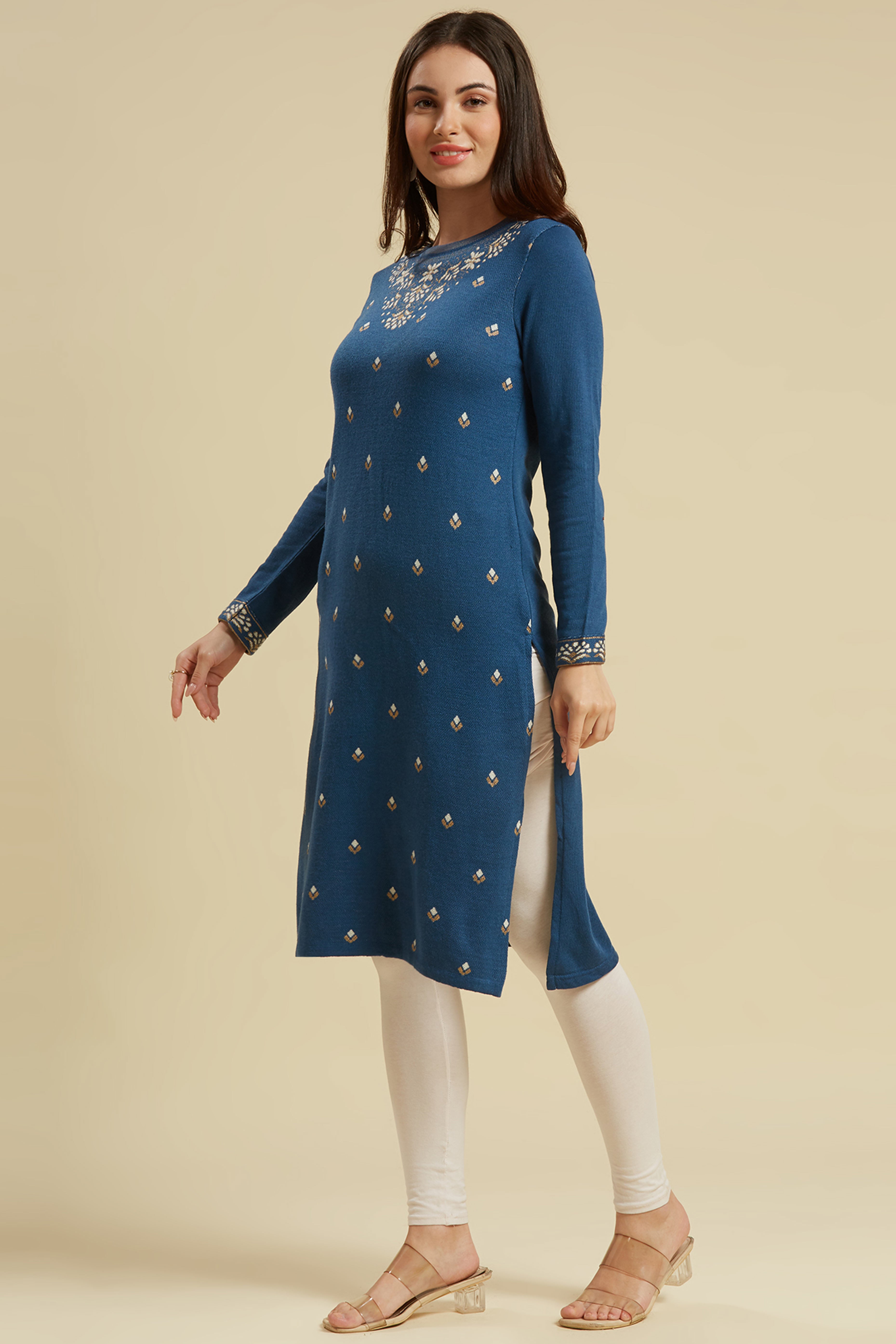 Blue Woolen Straight Kurti