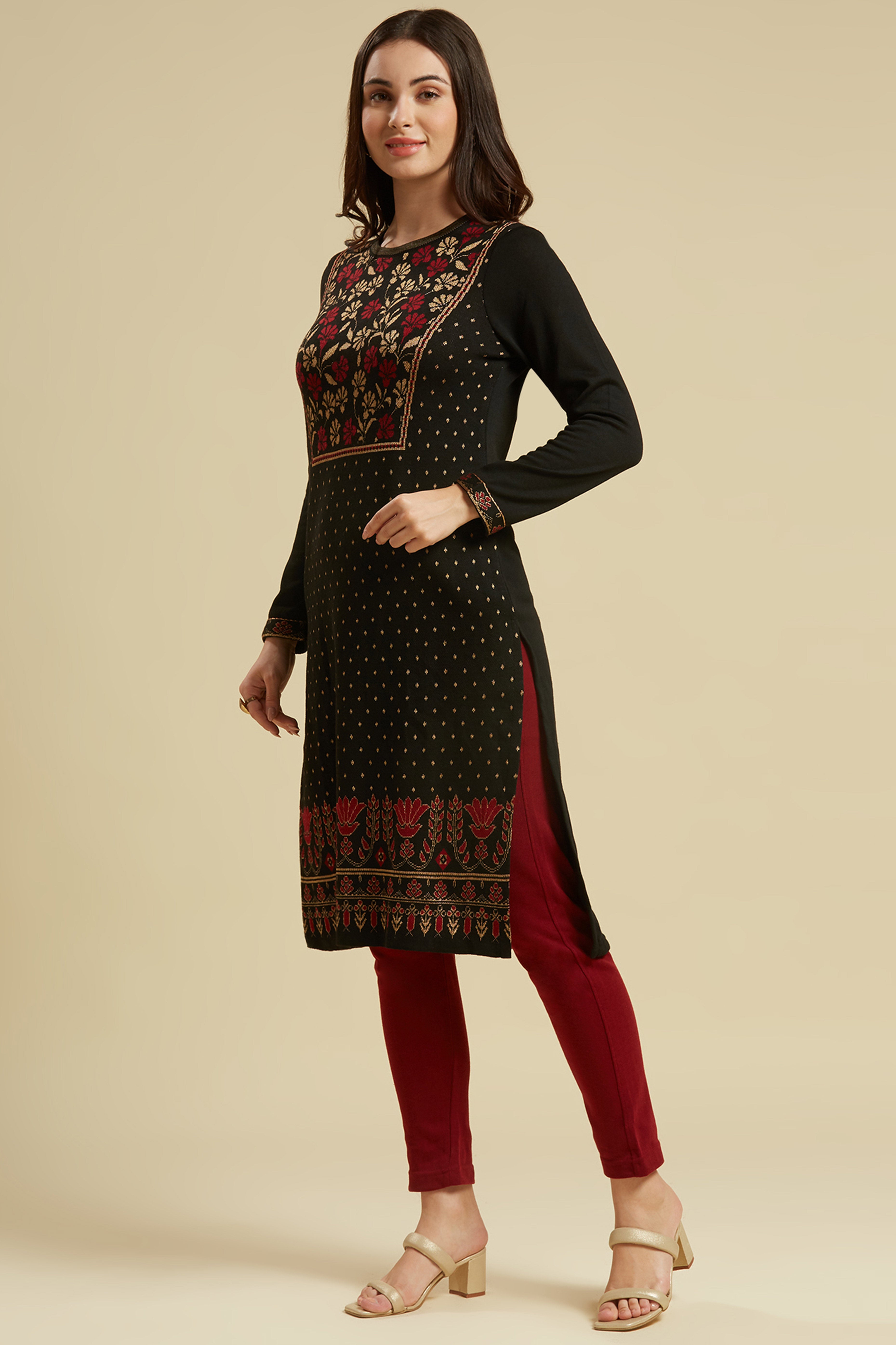 Black Woolen Straight Kurti