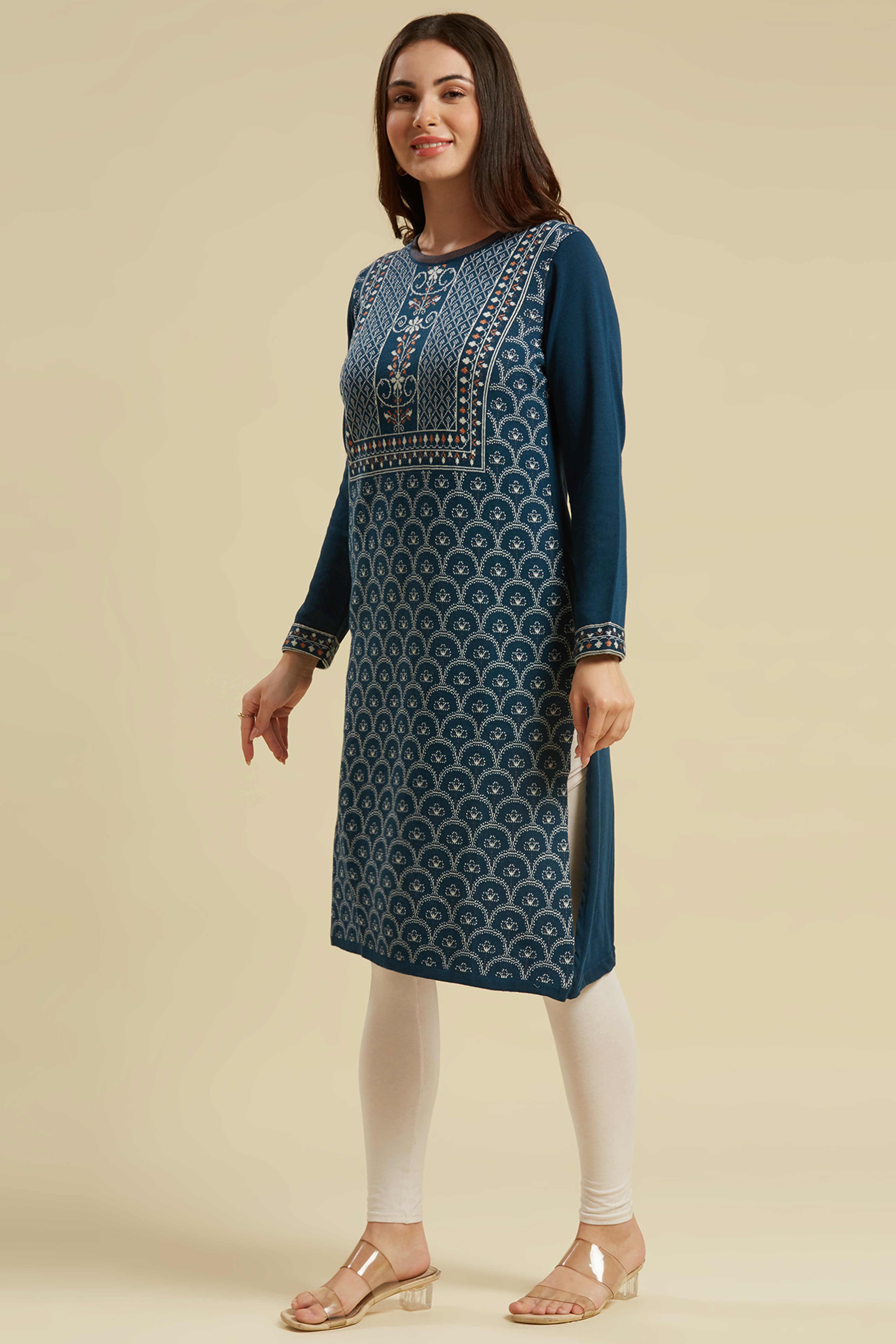 Dark Blue Woolen Straight Kurti
