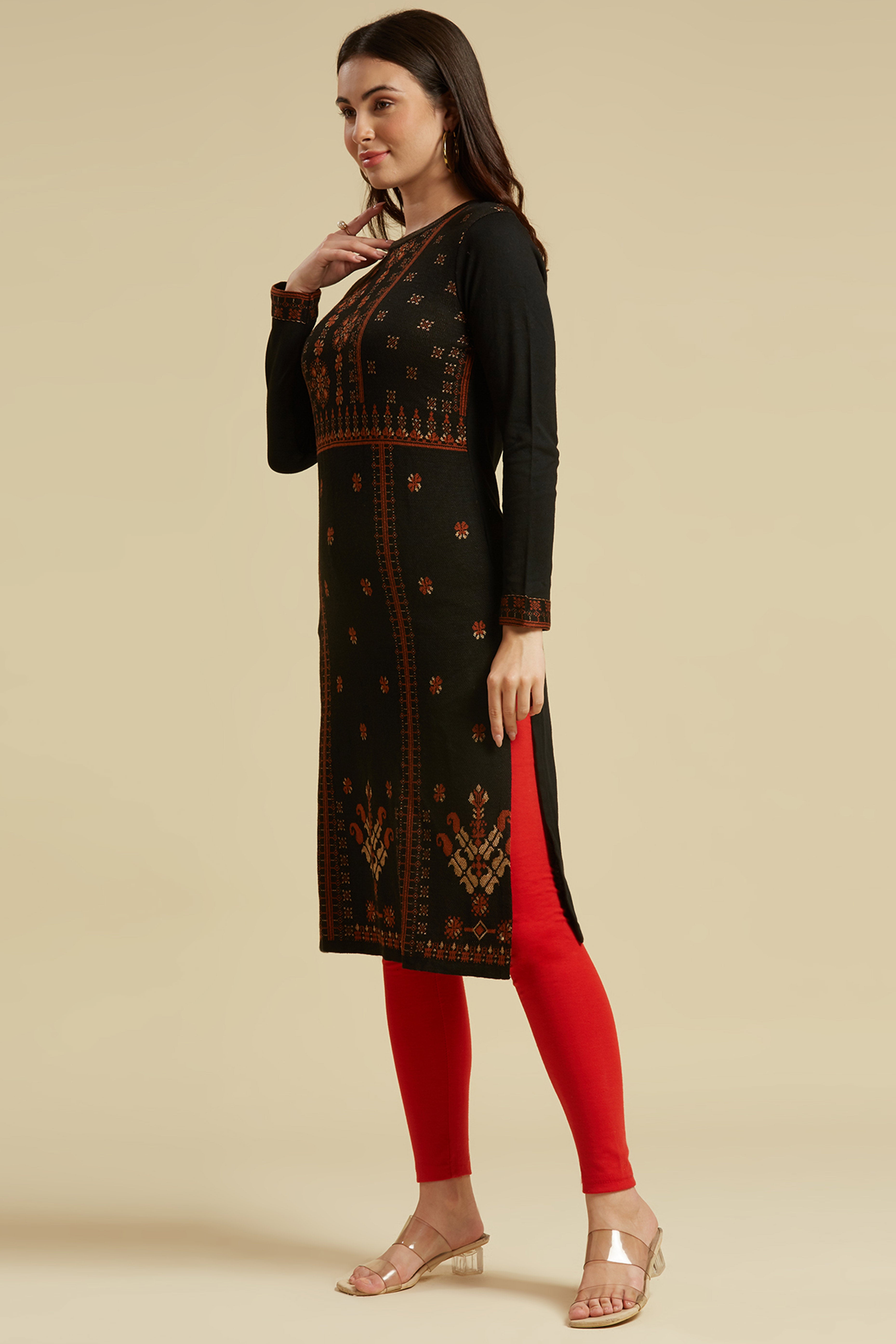 Black Woolen Straight Kurti