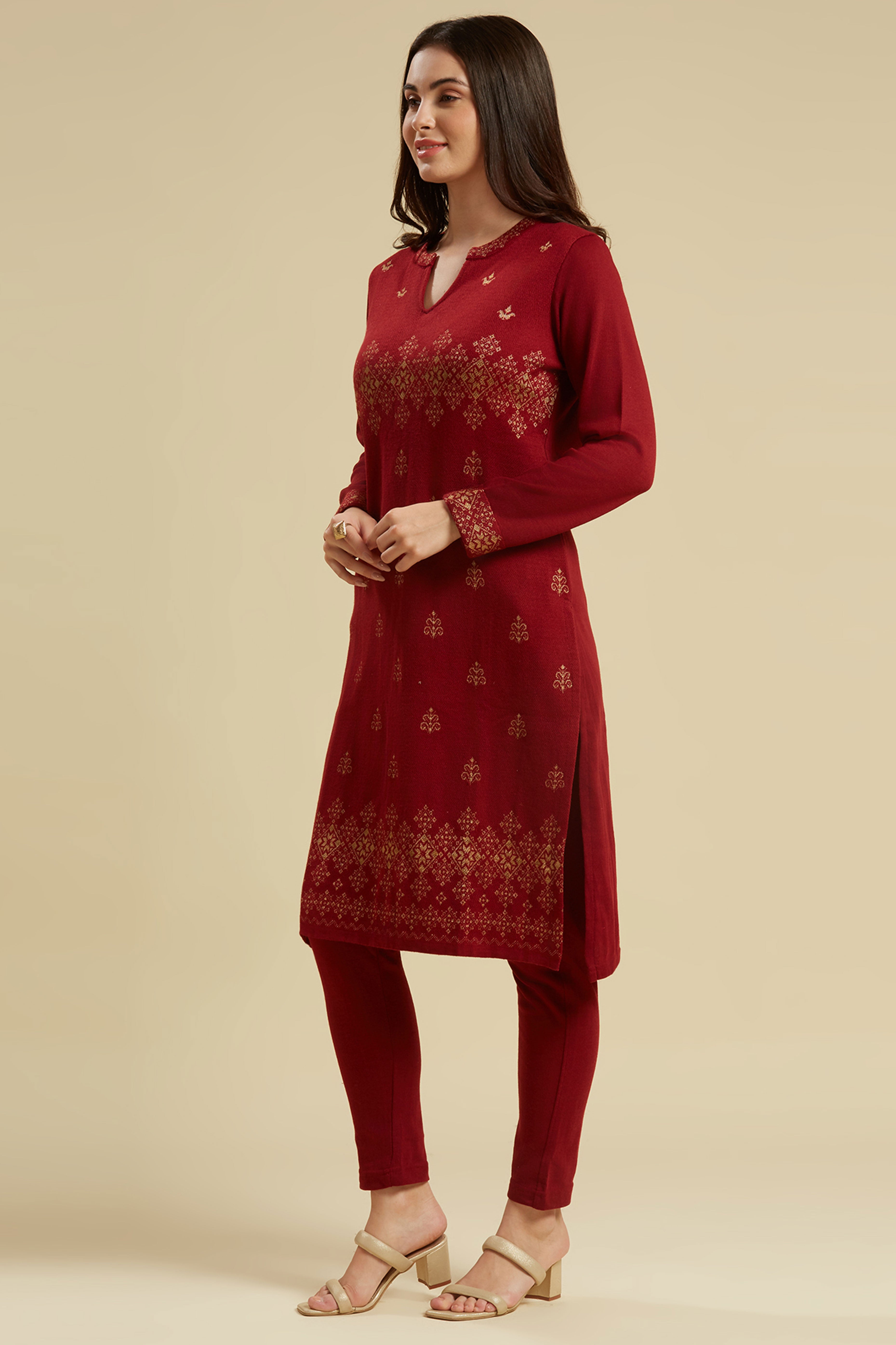 Maroon Woolen Straight Kurti