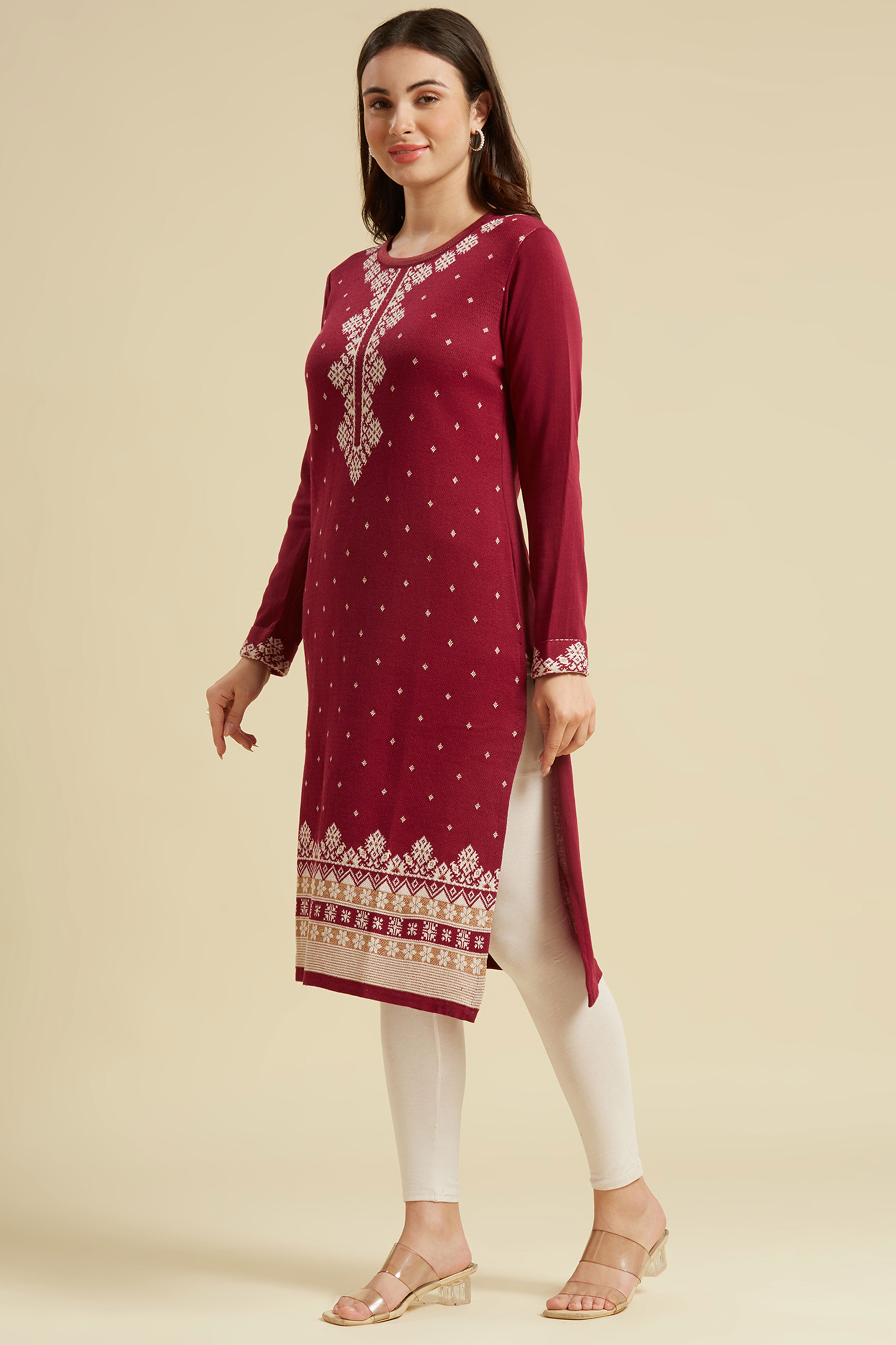 Purple Woolen Straight Kurti