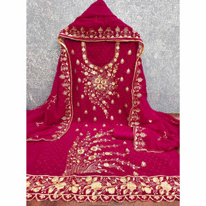 Classic Pink Floral Embroidery Georgette Dress Material With Subtle Swarovski Embellishments