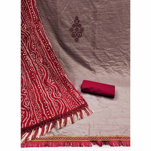 Mauve Floral Embroidered Cotton Blend Dress Material Adorned With Sparkling Sequins Work