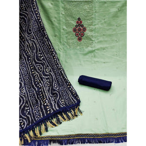 Sea Green Floral Embroidered Cotton Blend Dress Material Adorned With Sparkling Sequins Work