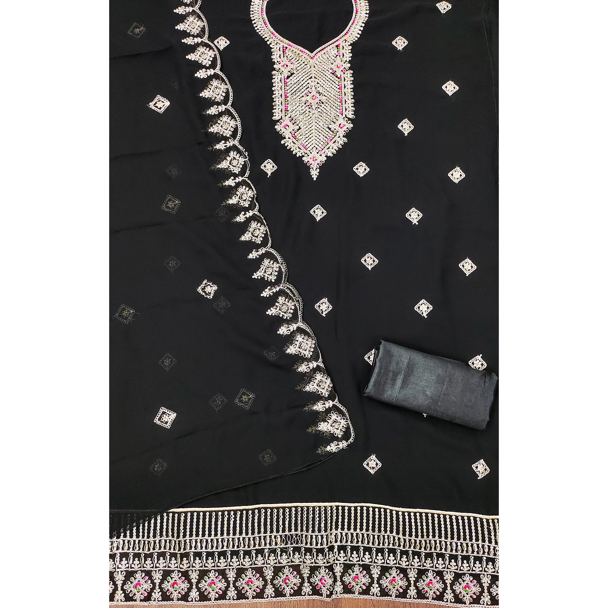 Black Sequins Embroidered Georgette Dress Material