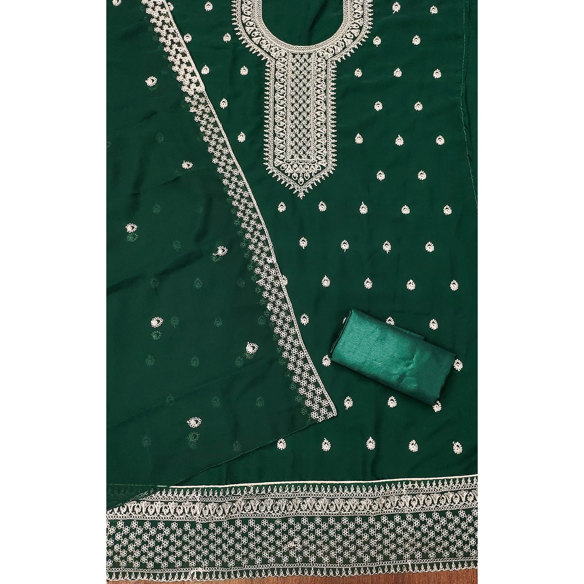 Green Embroidered Georgette Dress Material