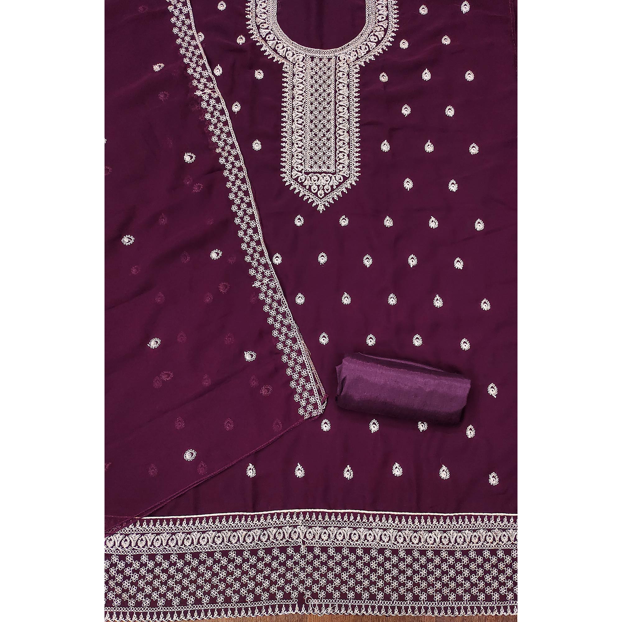 Purple Embroidered Georgette Dress Material