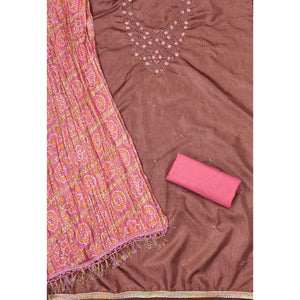 Rust Floral Sequins Embroidered Cotton Blend Dress Material