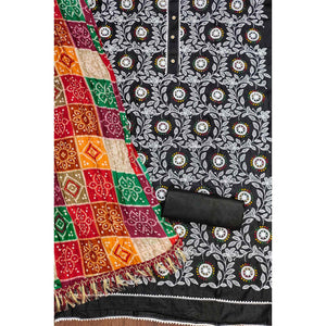Black Floral Embroidered Cotton Blend Dress Material