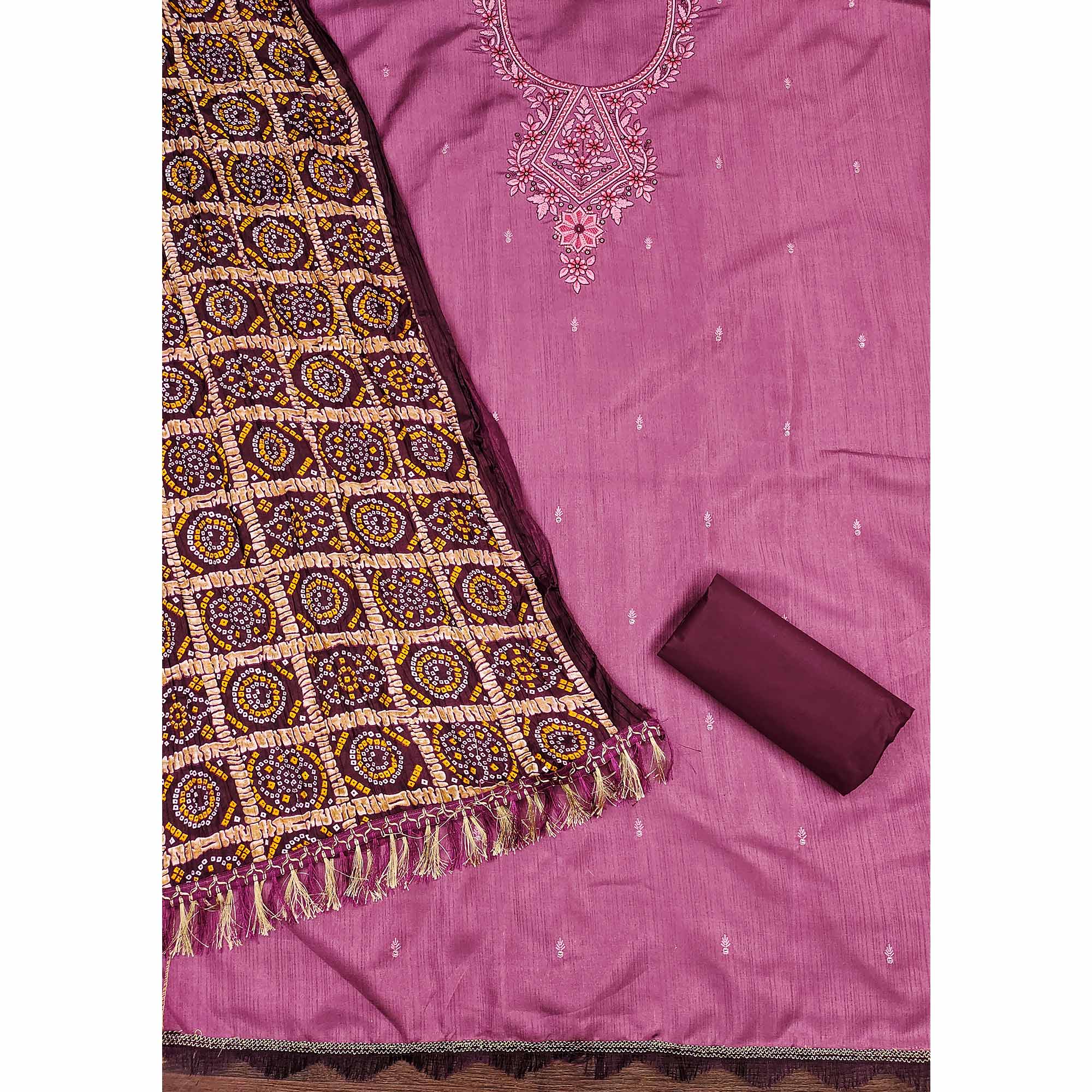 Purple Floral Sequins Embroidered Cotton Silk Dress Material