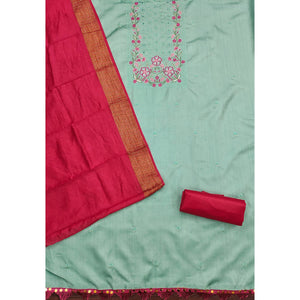Turquoise Floral Sequins Embroidered Cotton Silk Dress Material