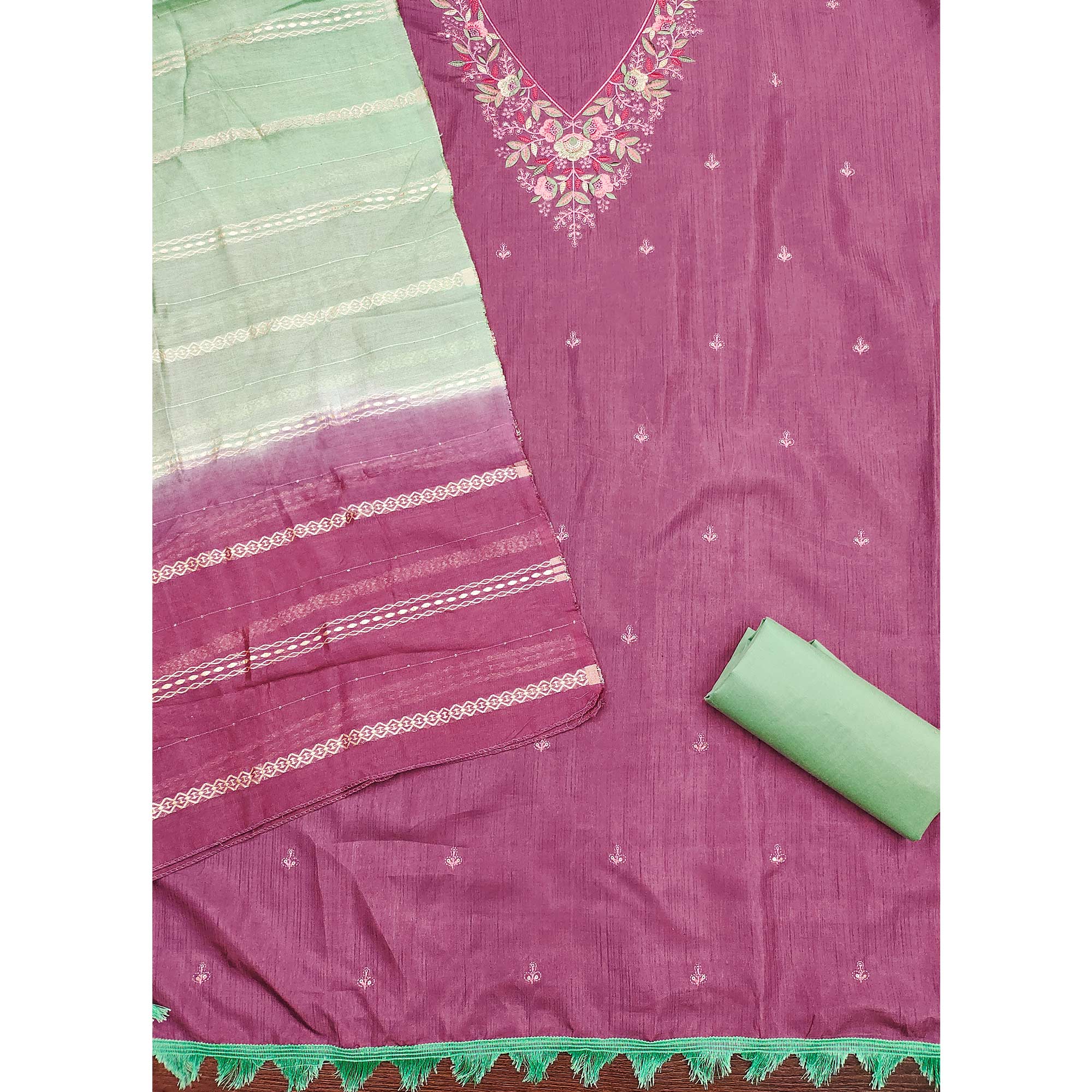 Purple Floral Sequins Embroidered Cotton Silk Dress Material