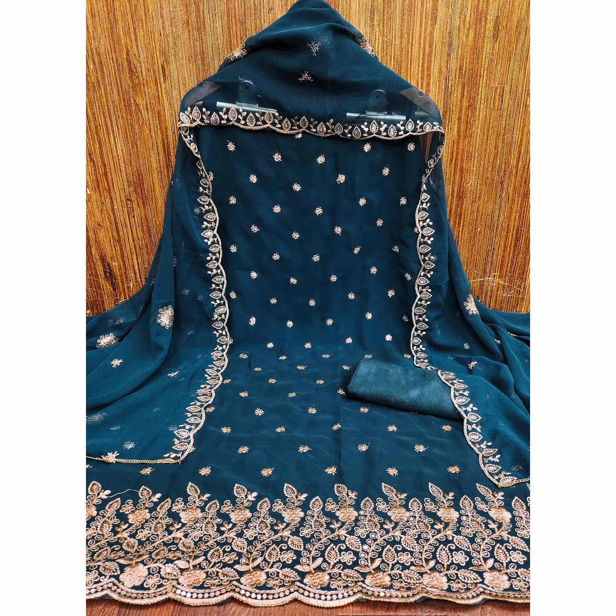 Blue Floral Sequins Embroidered Georgette Dress Material