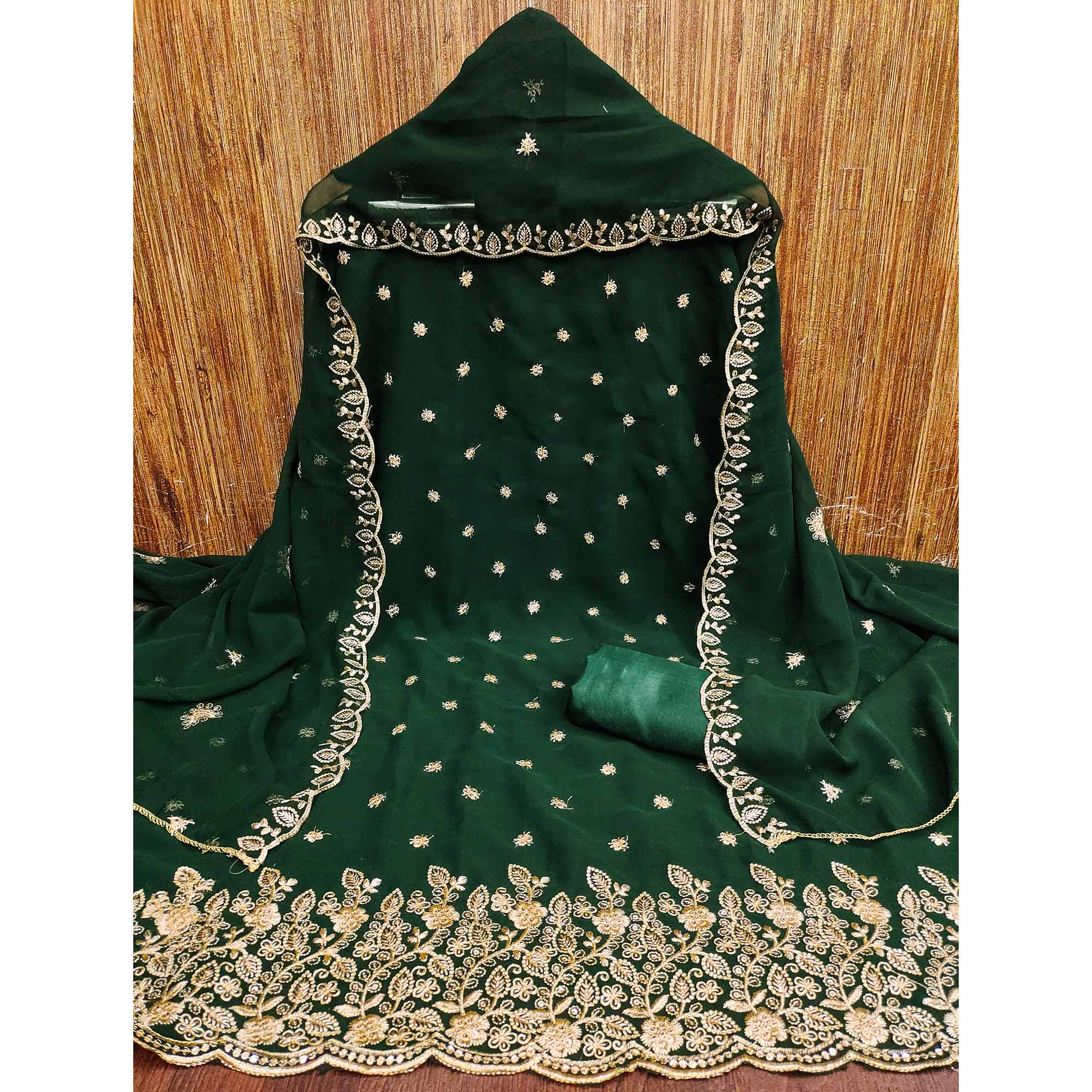 Green Floral Sequins Embroidered Georgette Dress Material