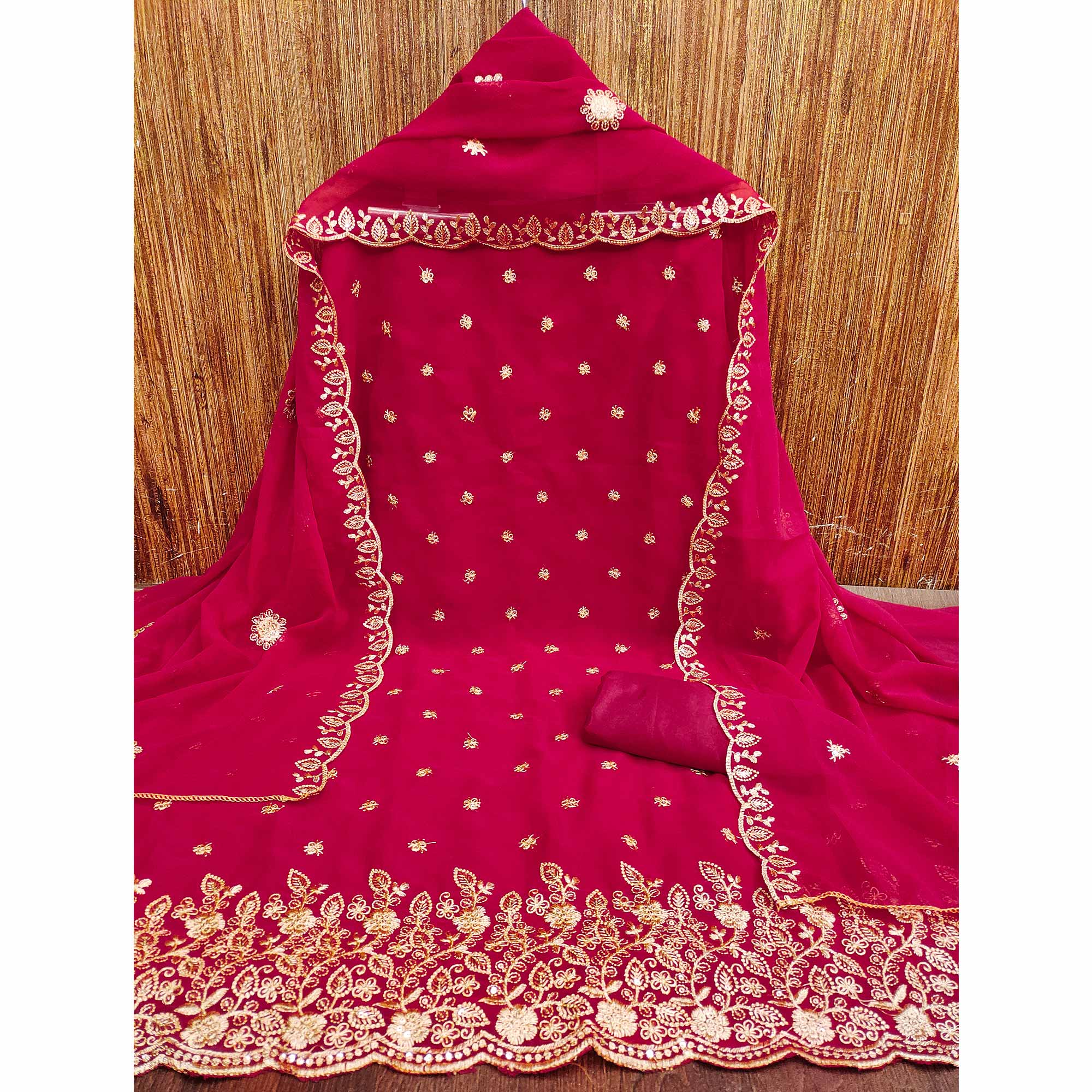 Pink Floral Sequins Embroidered Georgette Dress Material