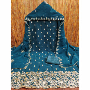 Blue Floral Sequins Embroidered Georgette Dress Material