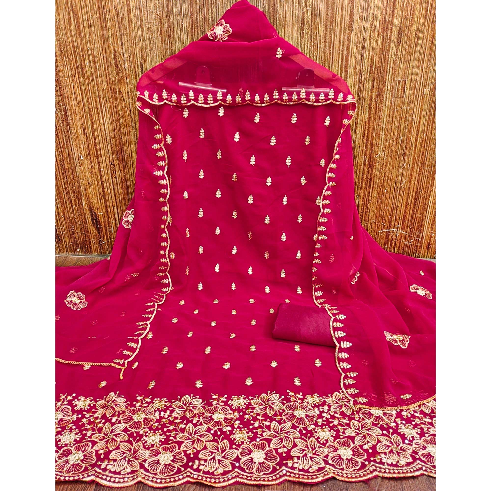 Pink Floral Sequins Embroidered Georgette Dress Material