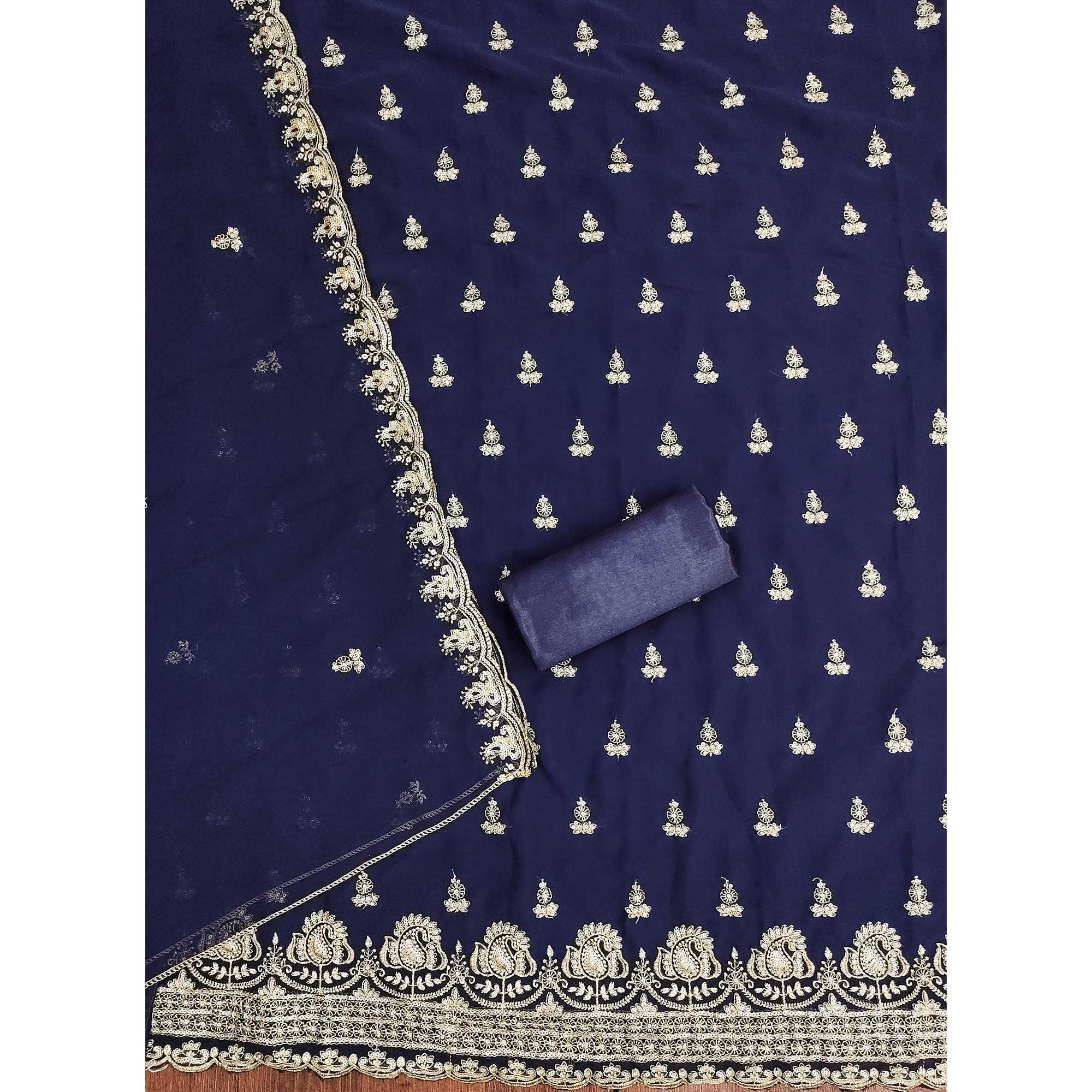 Blue Georgette Dress Material with Sparkling Sequin Embroidery