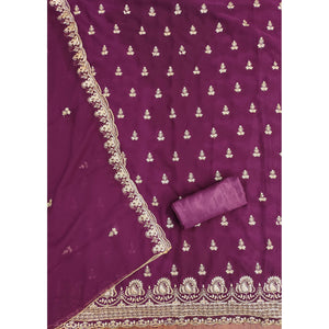 Plum Purple Georgette Dress Material with Sparkling Sequin Embroidery
