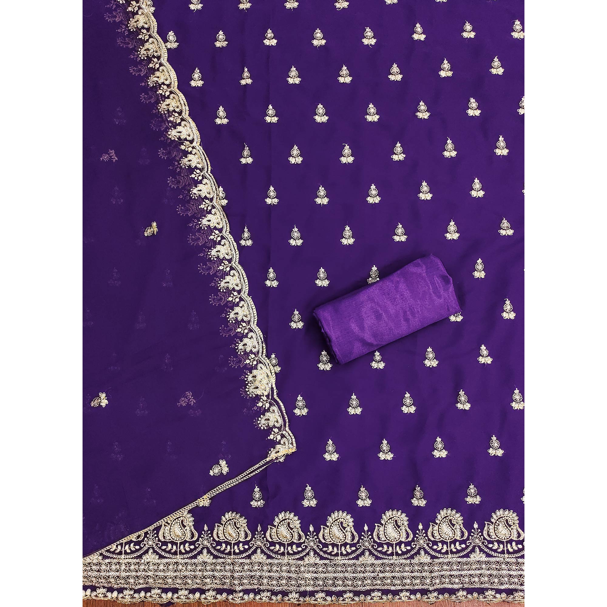 Purple Georgette Dress Material with Sparkling Sequin Embroidery