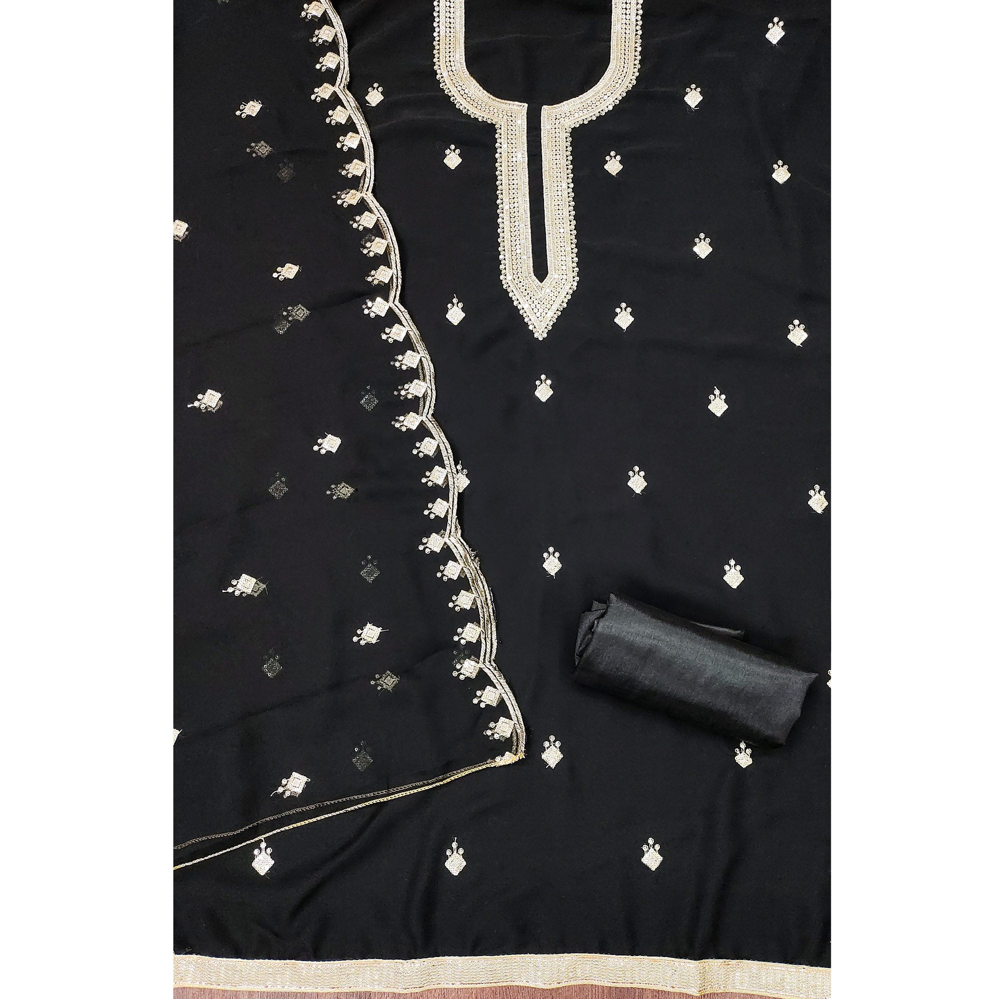 Rich Black Georgette Dress Material With Dazzling Sequins Embroidery