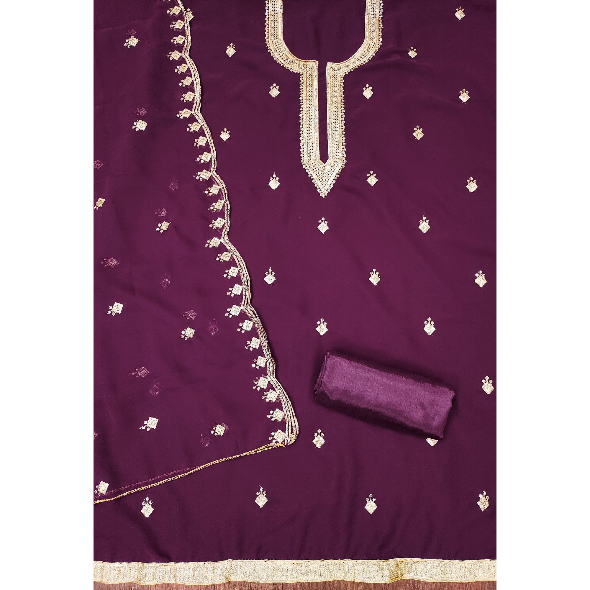 Rich Purple Georgette Dress Material With Dazzling Sequins Embroidery