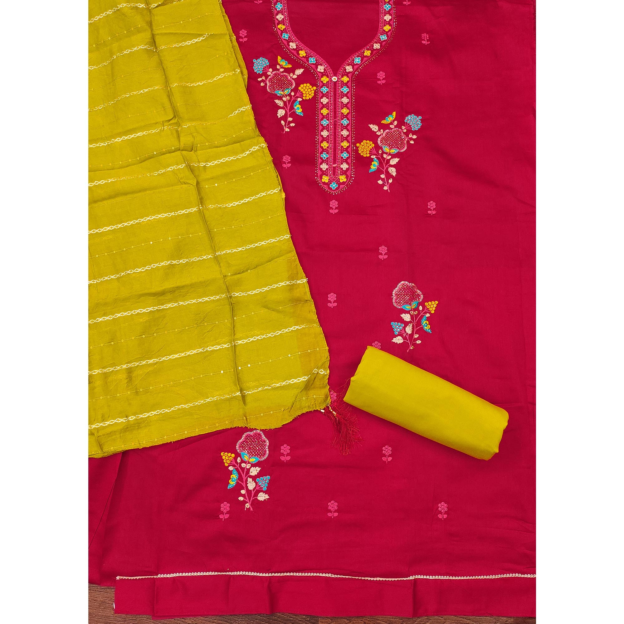 Elegant Pink Floral Embroidered Cotton Dress Fabric for Custom Stitching