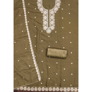 Chic Olive Floral Thread Embroidered Star Georgette Unstitched Suit Fabric