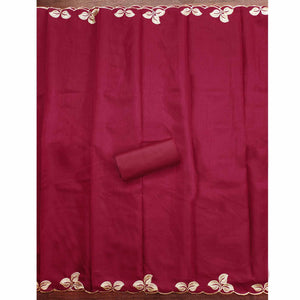 Classic Maroon Heavy Embroidered Cotton Blend Dress Material With Floral Thread Detailing