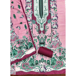 Pink Floral Digital Printed Muslin Dress Material Enhanced With Shimmering Swarovski Work