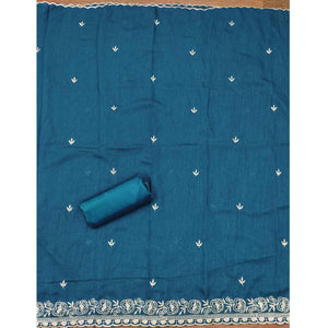 Regal Blue Floral Embroidered Vichitra Silk Dress Material With Dazzling Swarovski Work Detailing