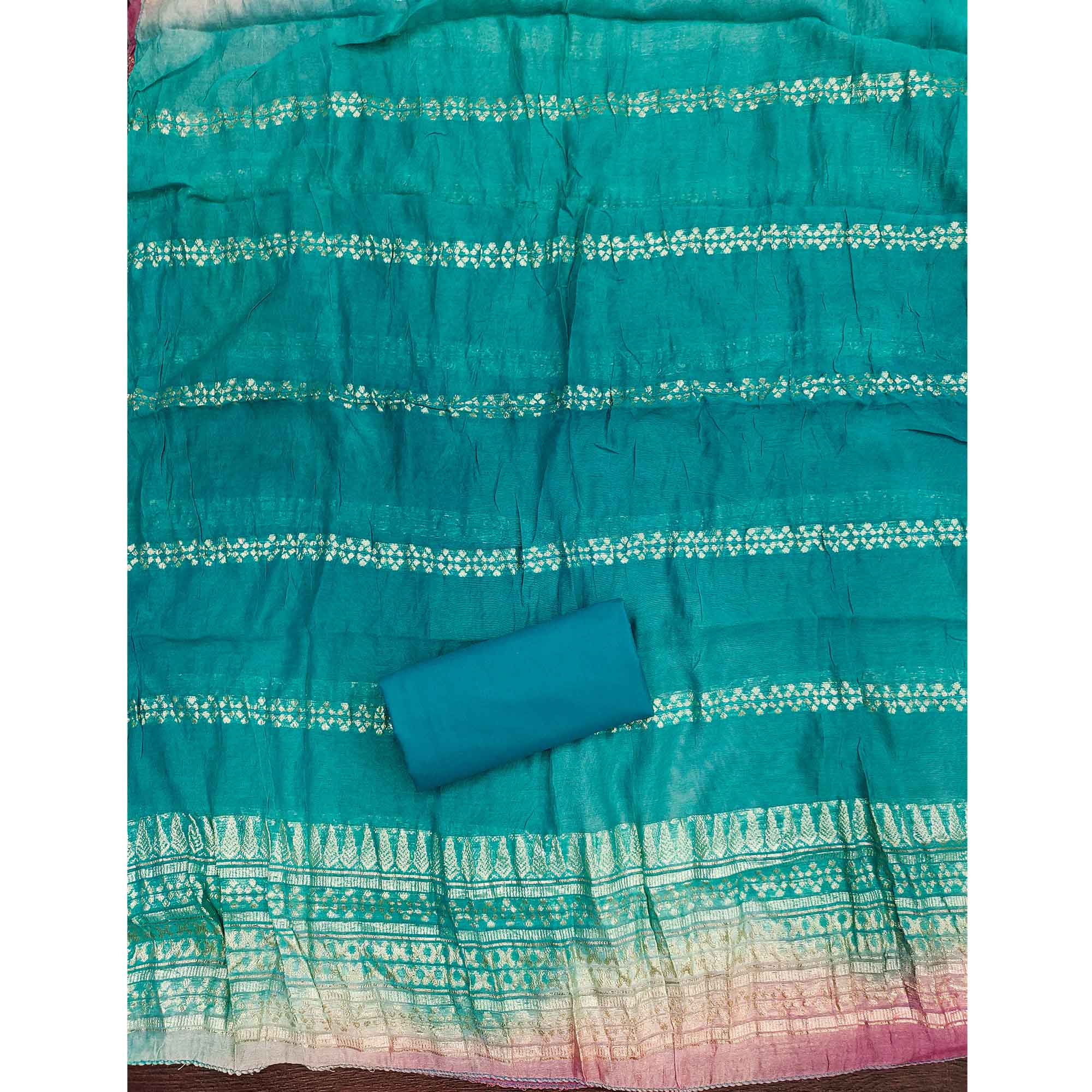 Classic Pink Floral Embroidered Cotton Blend Dress Material With Shimmering Sequins Work