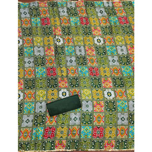 Stylish Green Cotton Blend Dress Material Enriched With Floral Embroidery & Sequins Work