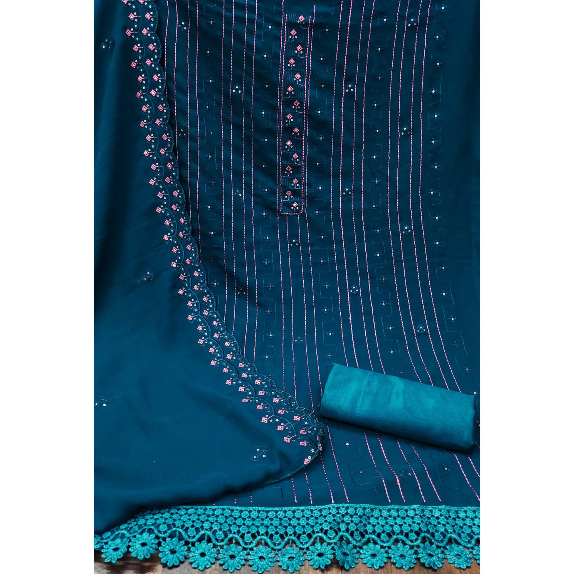 Blue Sequins Embroidered Georgette Dress Material