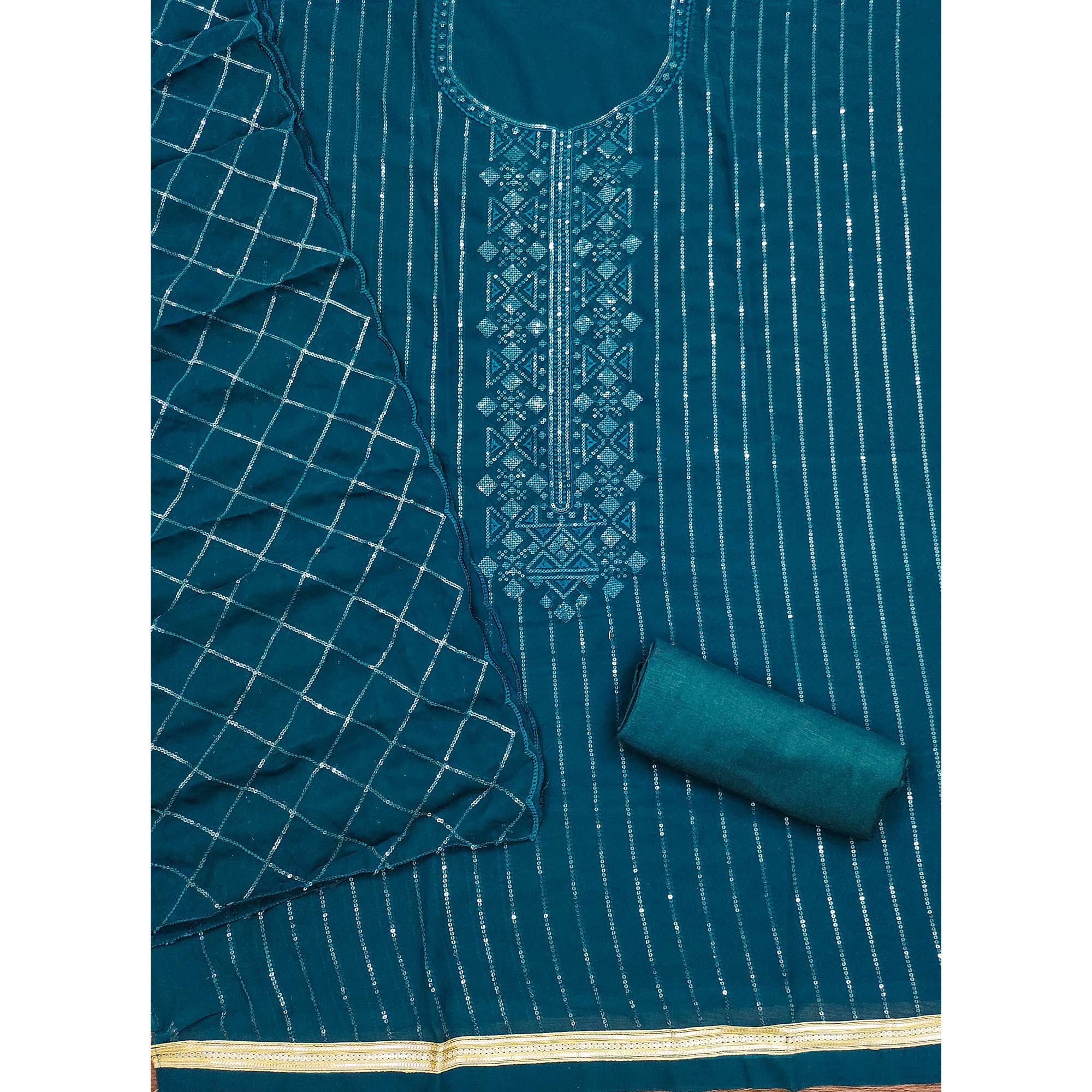 Morpich Sequins Embroidered Georgette Dress Material