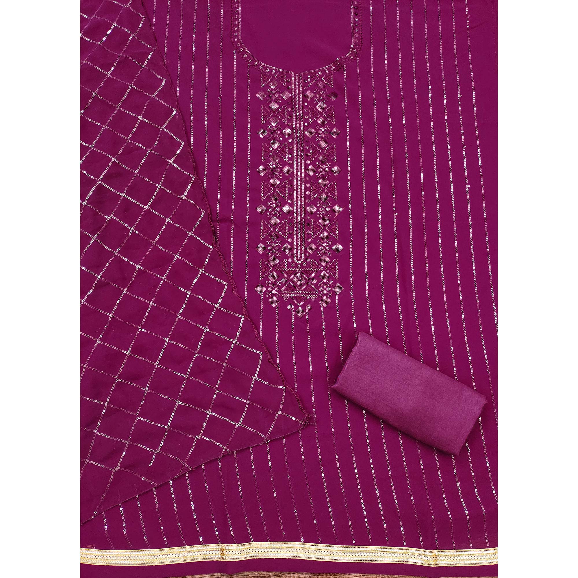 Purple Sequins Embroidered Georgette Dress Material