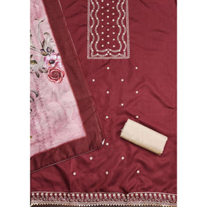 Maroon Floral Sequins Embroidered Cotton Blend Dress Material