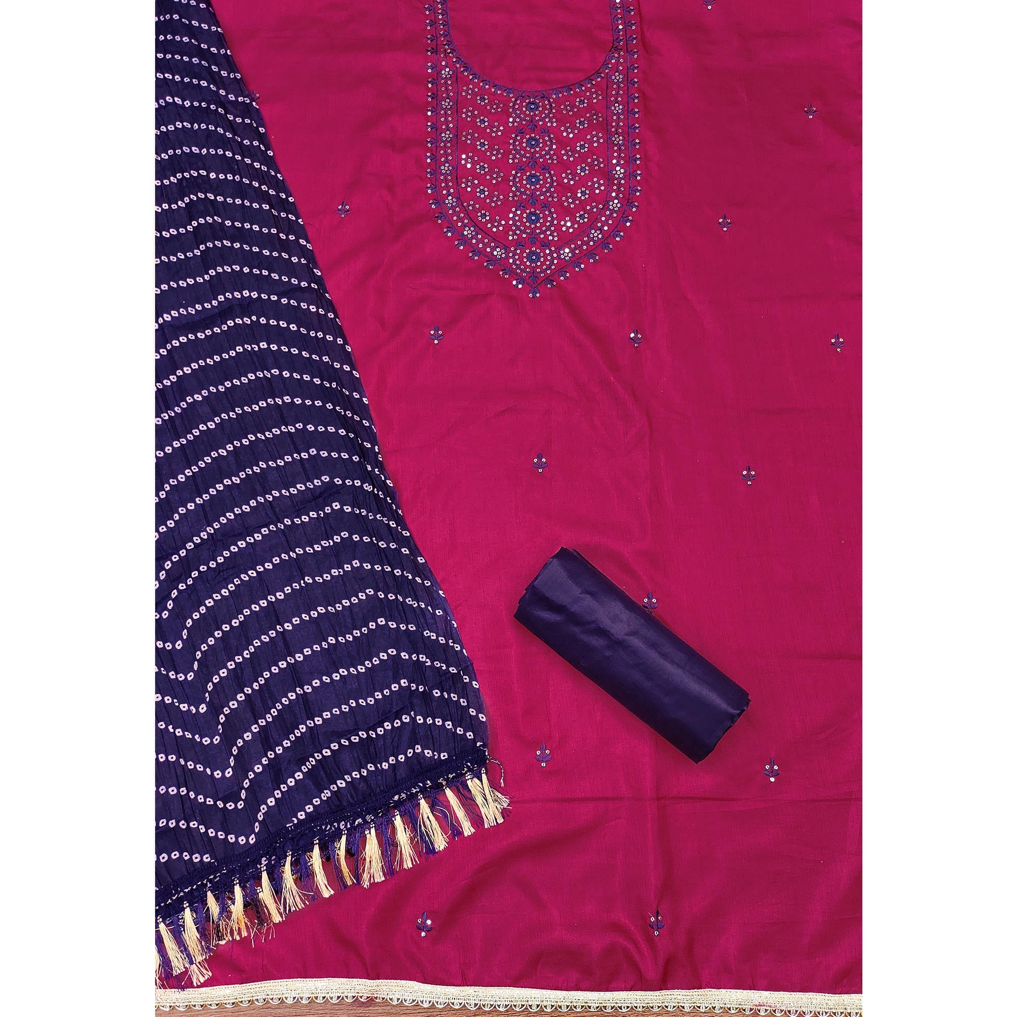 Unstitched Pink Cotton Dress Material Enhanced with Thread Embroidery