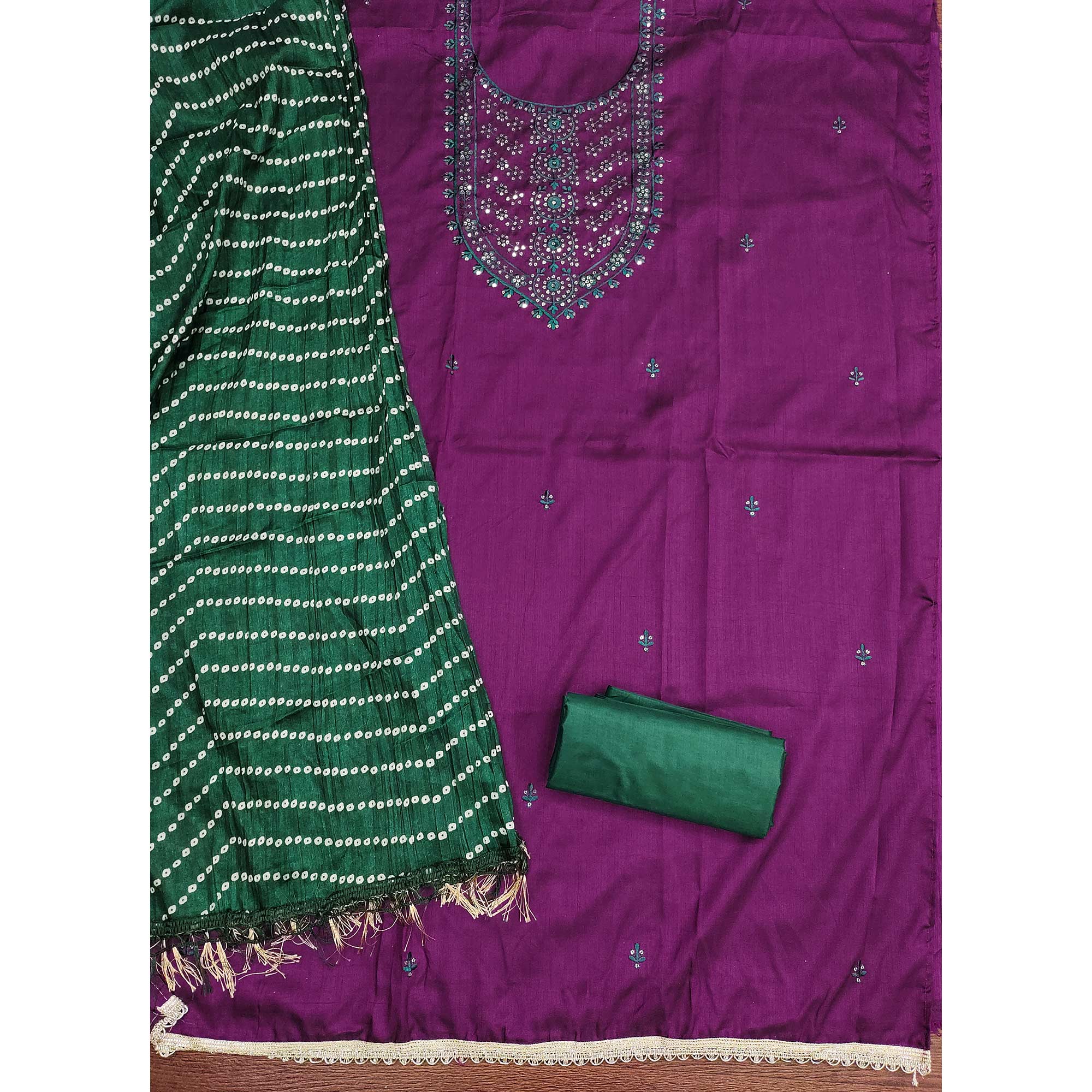 Unstitched Purple Cotton Dress Material Enhanced with Thread Embroidery