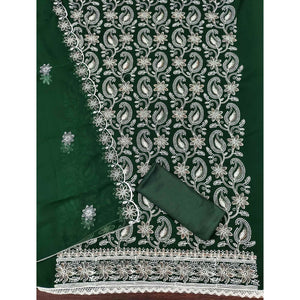 Green Georgette Dress Material Highlighted With Paisley & Floral Thread Embroidery