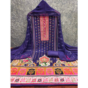 Purple Floral Printed Rayon Fabric Set with Decorative Mirror Work for a Festive Look