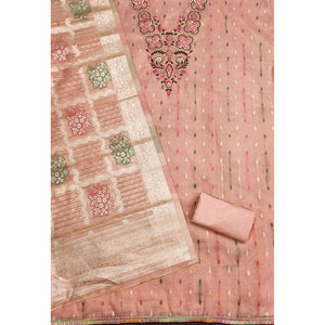 Stylish Pink Floral Cording Embroidered Shimmer Dress Material Enhanced With Butti Weaving Work