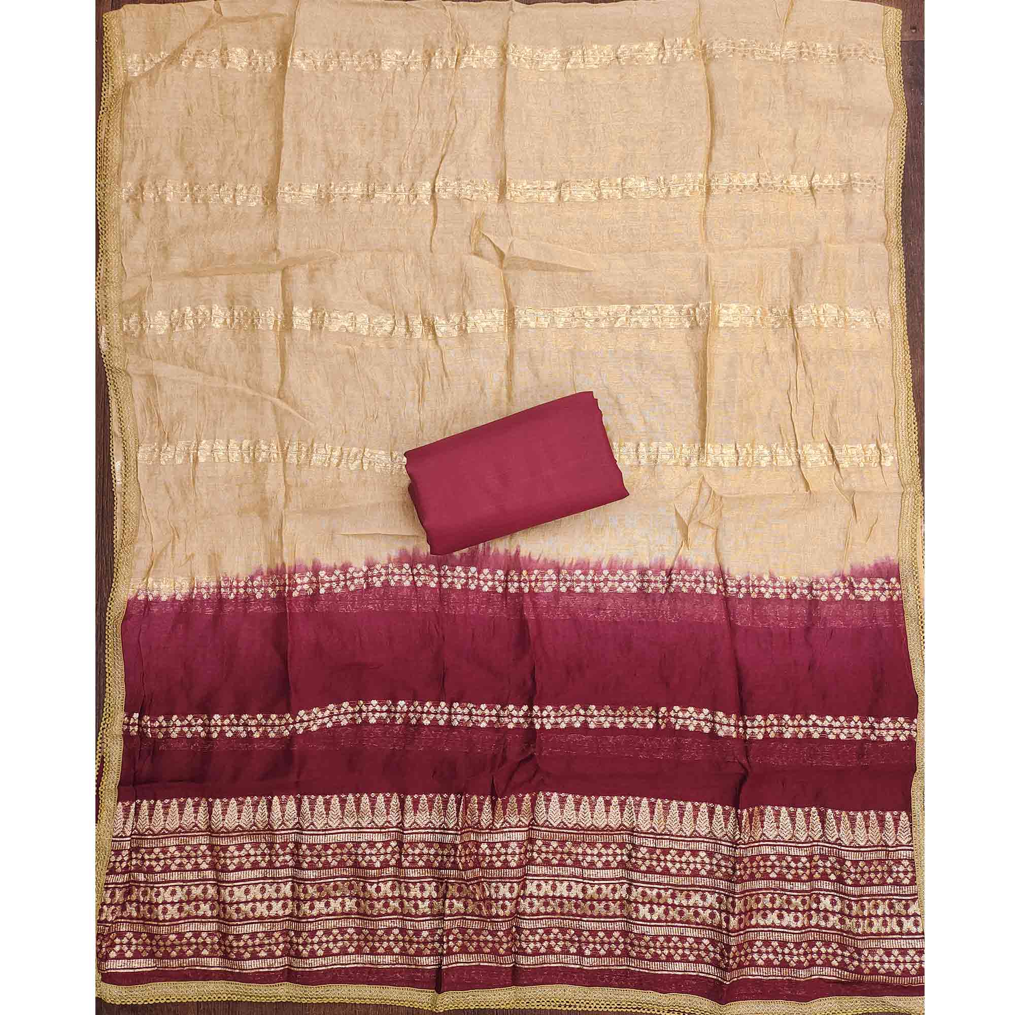 Maroon Cotton Blend Dress Material Adorned With Elegant Floral Embroidery & Sequins Detailing