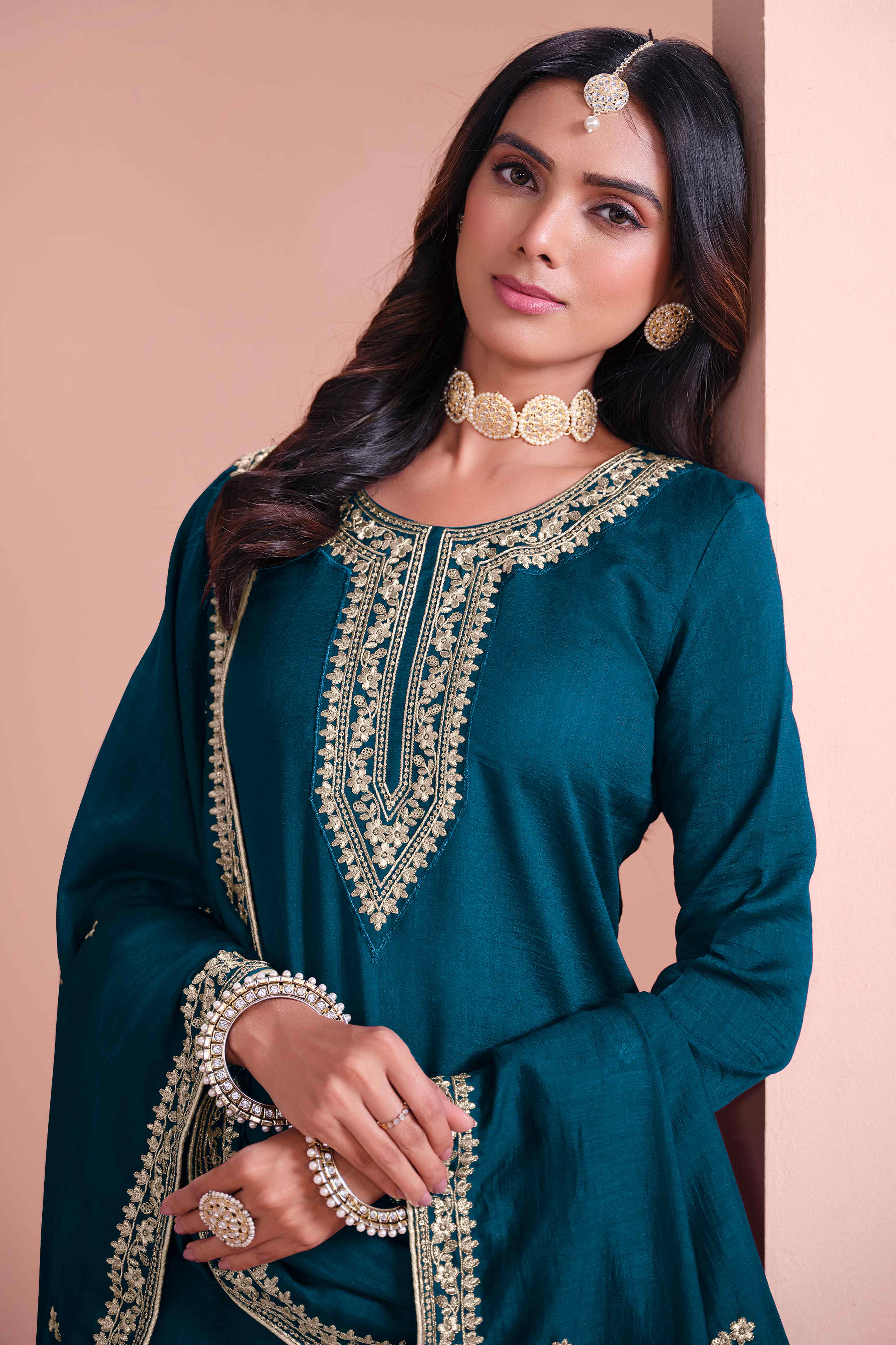 Morpich Floral Semi-Stitched Art Silk Sharara Suit With Sequins Embroidery Work