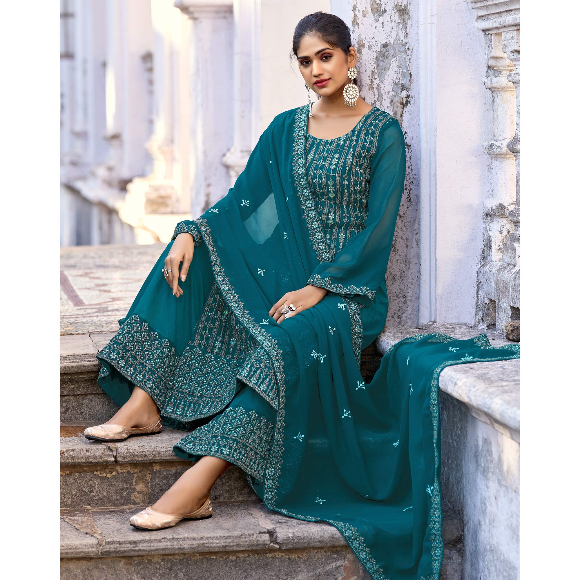 Morpich Floral Embroidered Art Silk Suit